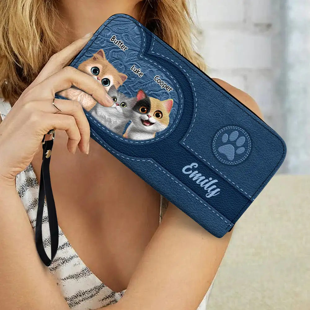 "Make Every Day Pawsome!" - Cute Cats 3D Effect Personalized Leather Long Wallet - A Unique Gift for Cat Lovers, Friends, and Family Leather Long Wallet PopCulturePrints