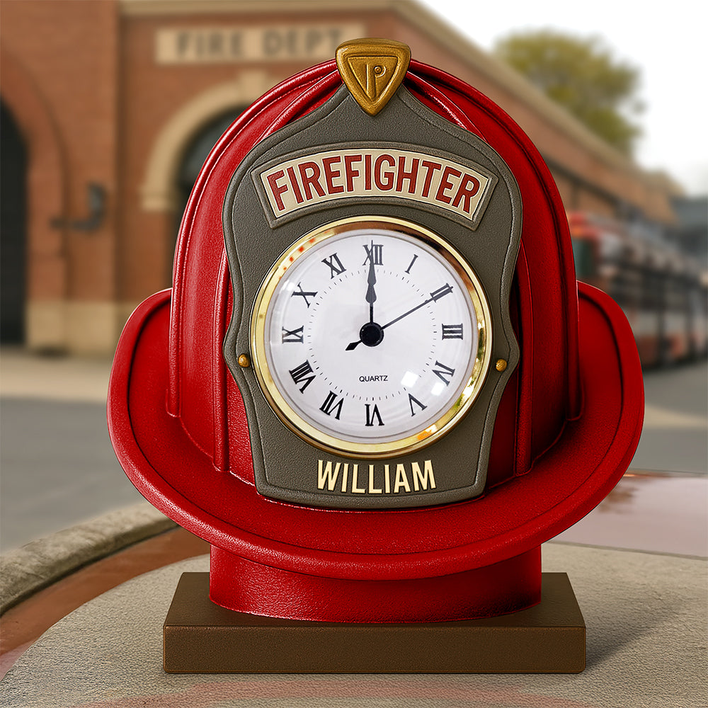 Personalized Firefighter Helmet Desk Clock - A Unique Keepsake for Firefighters Clock Plaques PopCulturePrints