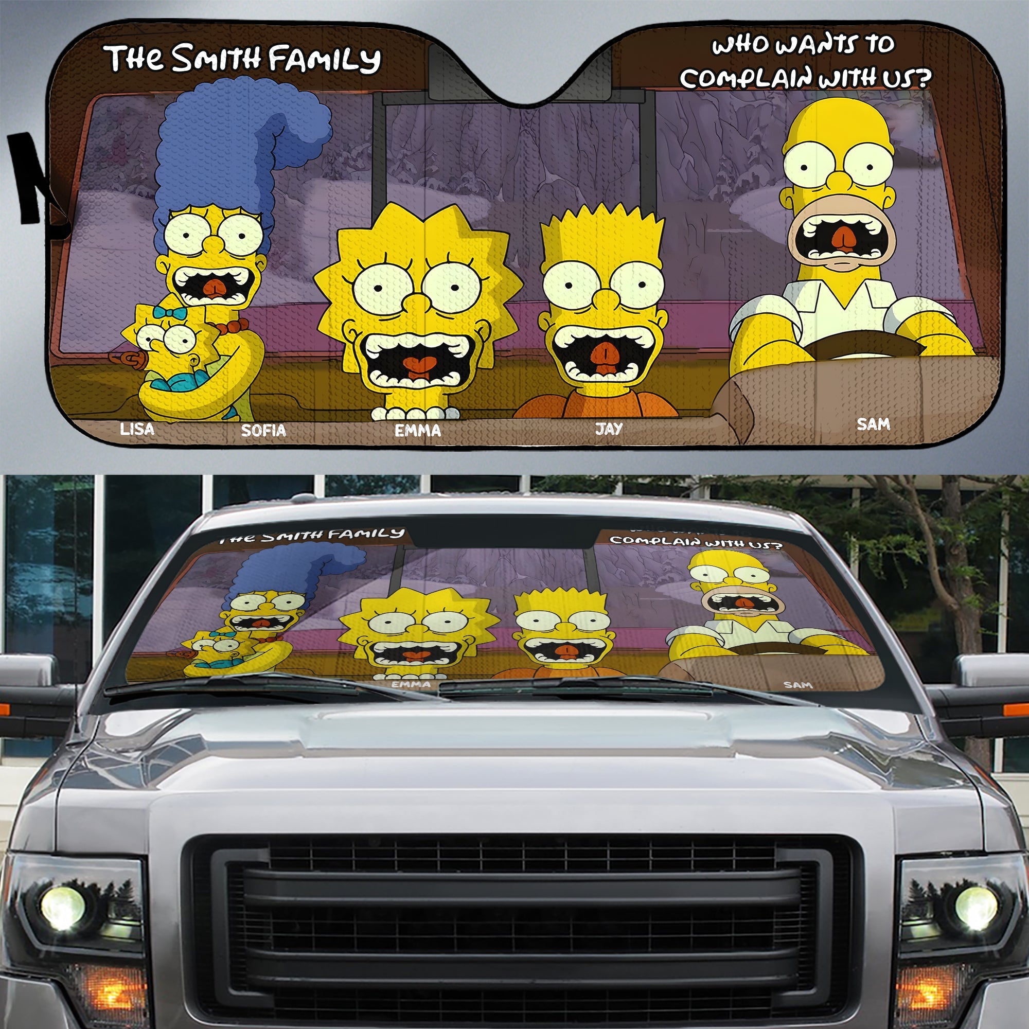 Personalized Family Cartoon Windshield Sunshade - Custom Names