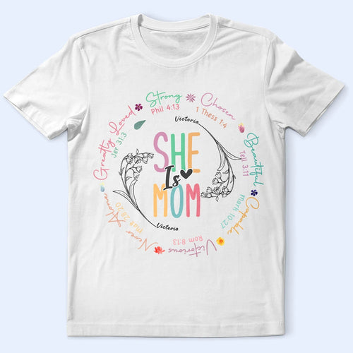 She Is Mom Strong, Chosen, Beautiful, Capable, Victorious - Personalized T-Shirt for Mom, Grandma, and Special Women T-shirt PopCulturePrints