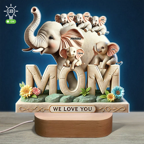 We Love You, Mommy – Personalized Elephant LED Light for Moms and Grandmas Led Night Light PopCulturePrints