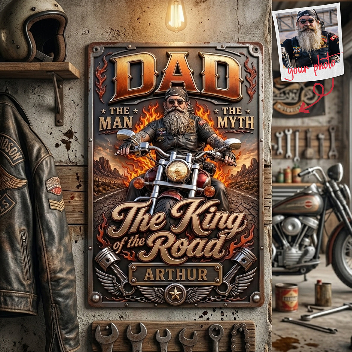 "Dad: The Man, The Myth, The King of the Road" - Custom Personalized Metal Sign for Dad Metal Signs PopCulturePrints
