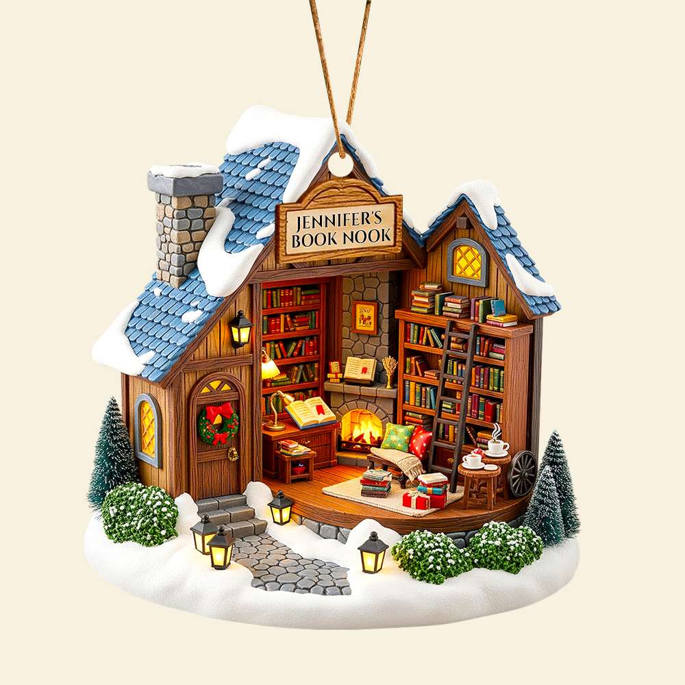 "A Cozy Retreat for Every Book Lover" - Personalized Book Nook Christmas Ornament - Custom Gift for Readers, Friends, Family Ornament PopCulturePrints