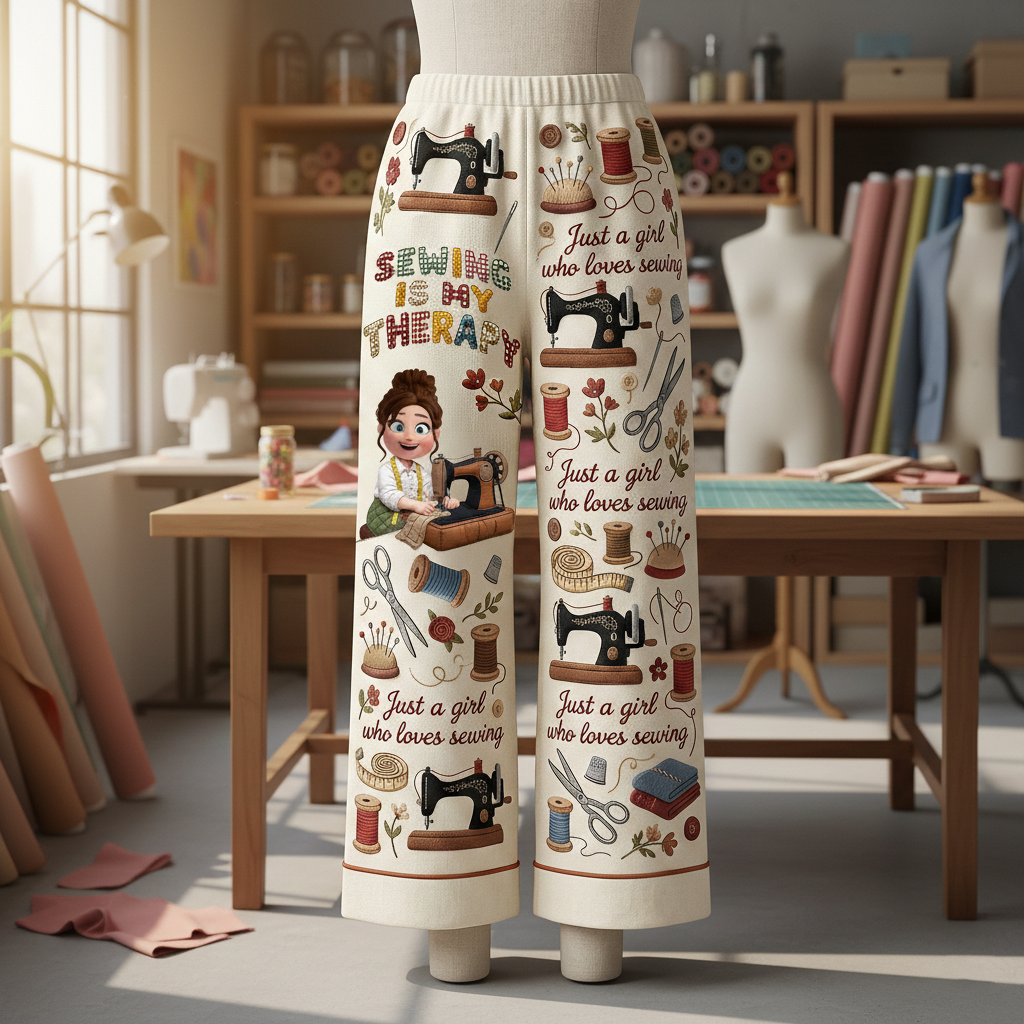 Sewing Is My Therapy - Personalized Pajama Pants for Passionate Sewers Pajama Pant PopCulturePrints