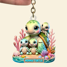 Load image into Gallery viewer, “Celebrate Love With Mommy Turtle” - Personalized Keychain for Moms and Grandmas Keychains PopCulturePrints
