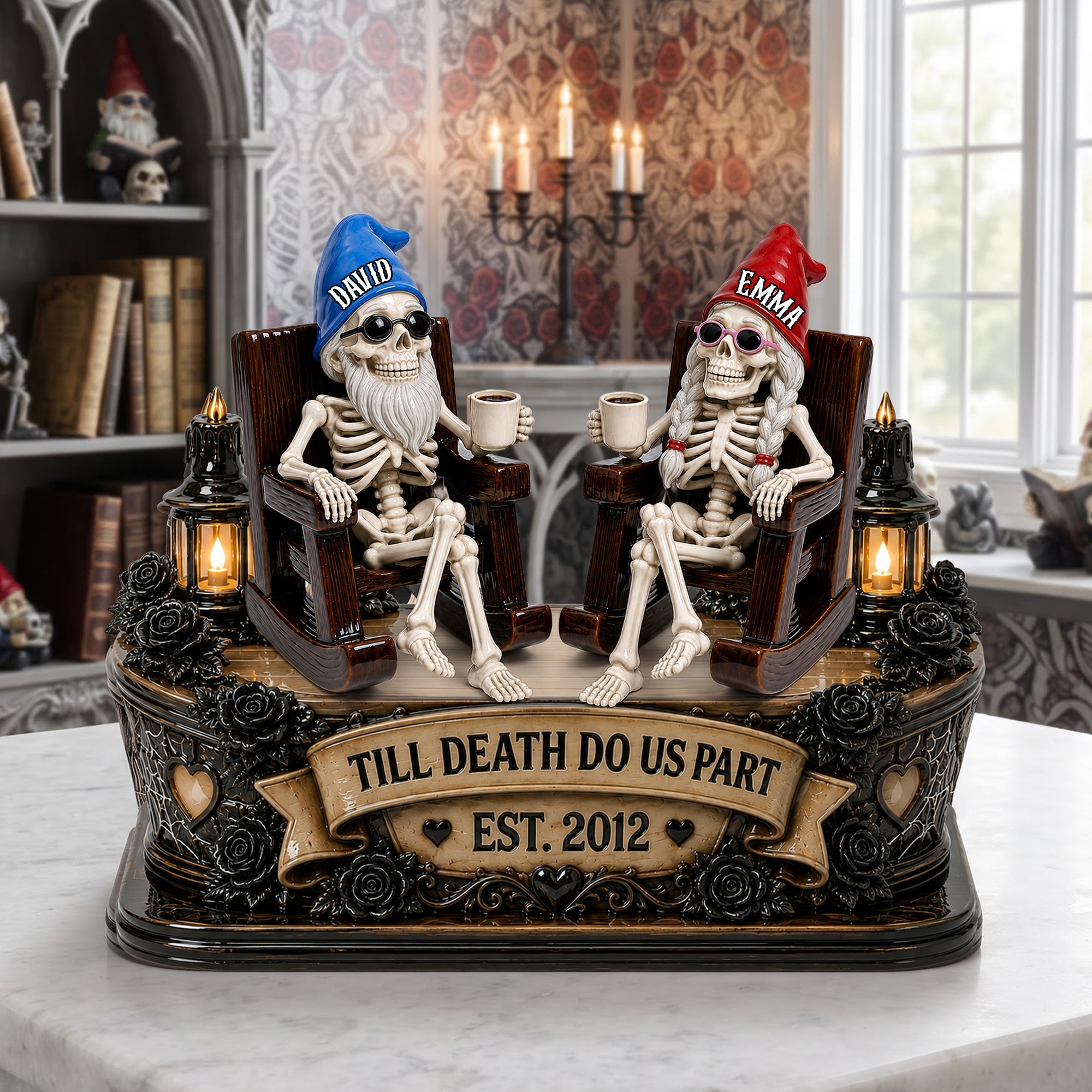 "Till Death Do Us Part" - Couple Gnome Skeleton Acrylic Plaque - Personalized Gift for Couples & Loved Ones Shaped Plaques PopCulturePrints