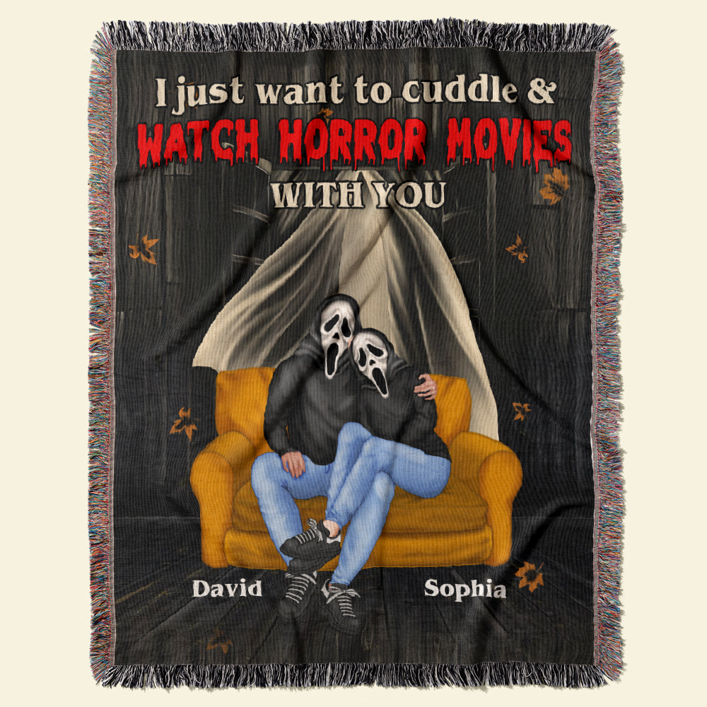 Personalized Horror Movie Night Woven Blanket - Cozy Gift for Couples Blanket PopCulturePrints