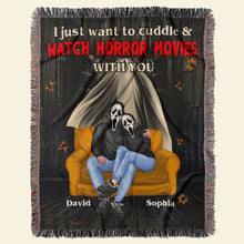 Load image into Gallery viewer, Personalized Horror Movie Night Woven Blanket - Cozy Gift for Couples Blanket PopCulturePrints
