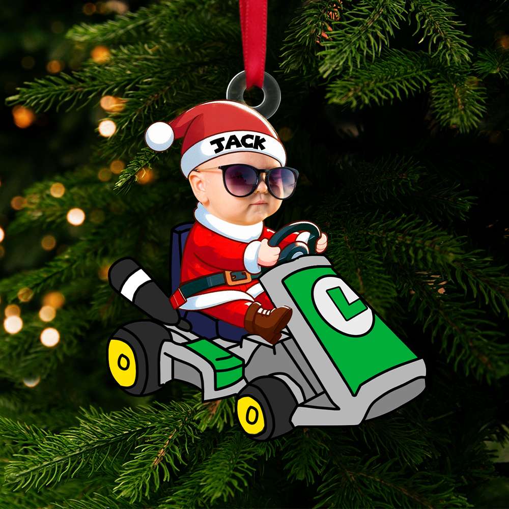 Custom Kid's Karting Photo Ornament - Personalized Christmas Gift Ornament PopCulturePrints