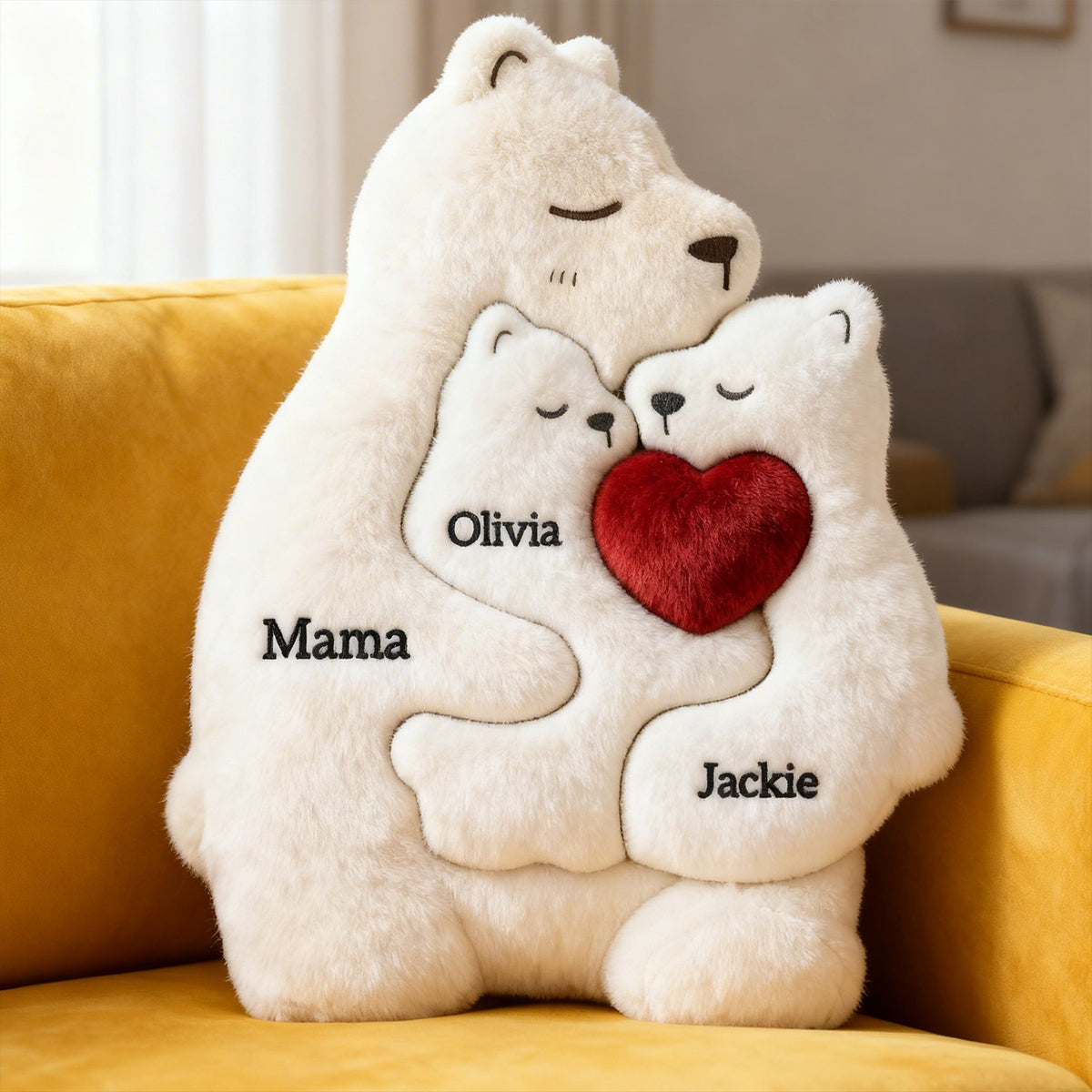 “Hugs of Love” – Nurturing Bear Mom Custom Shape Pillow - Personalized Gift for Mom, Grandma & Loved Ones Pillow PopCulturePrints