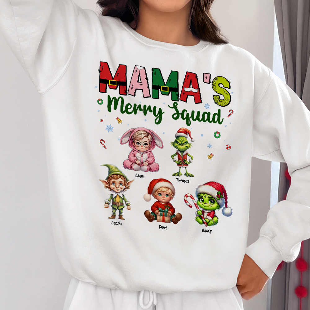 Mama's Merry Squad Personalized Christmas Sweatshirt