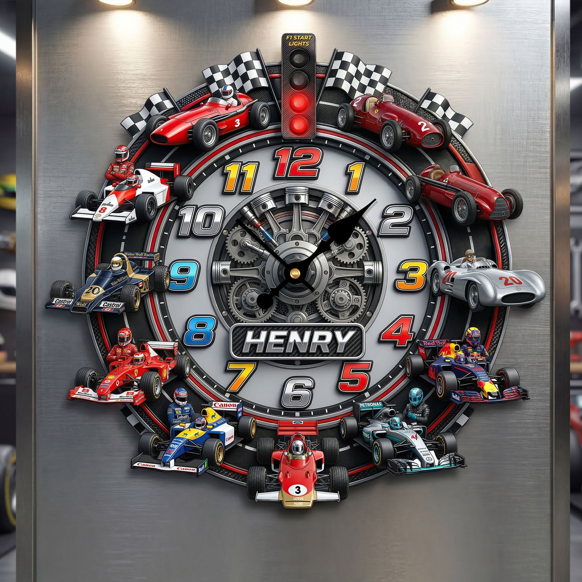 Rev Your Time: Racing Cars Acrylic Hanging Wall Clock - Personalized Gift for Racing Enthusiasts Hanging Wall Clock PopCulturePrints