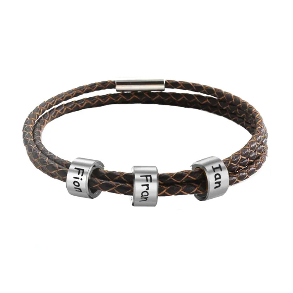Custom Family Name Braided Leather Bracelet for Dad Bracelets PopCulturePrints