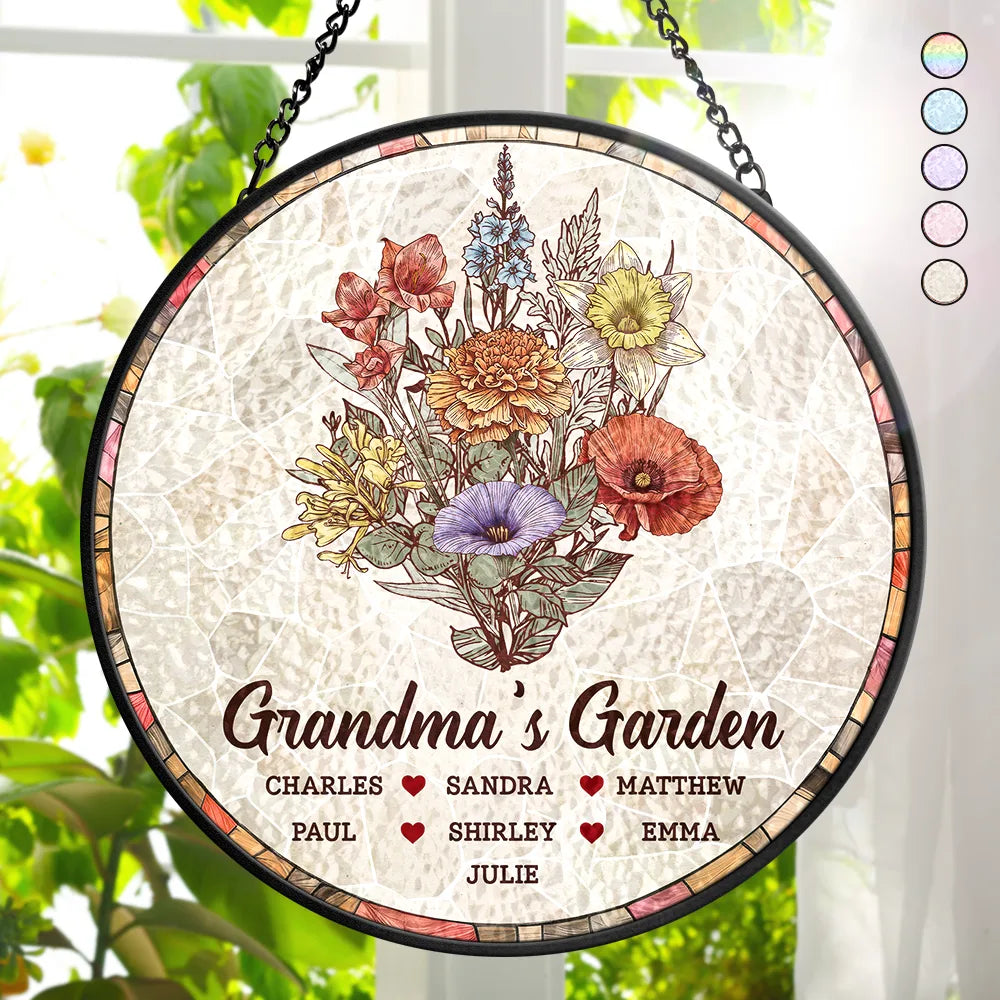 “Celebrate Grandma's Love” - Personalized Stained Glass Window Hanging Suncatcher - Gift for Mom, Grandma, and Loved Ones Suncatcher Ornament PopCulturePrints