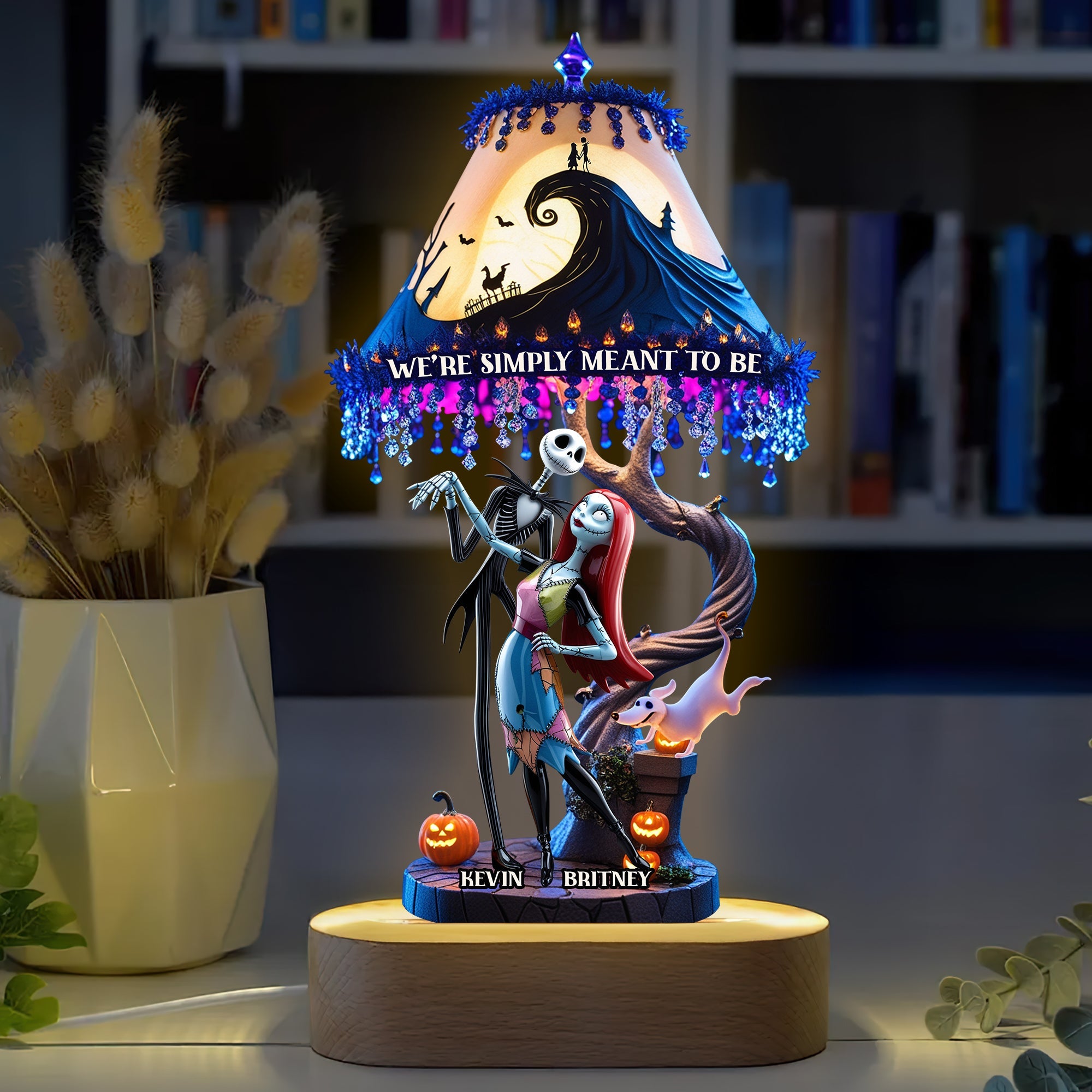 “We’re Simply Meant to Be” - Personalized Haunted Couple LED Light with Oval Base Led Night Light PopCulturePrints