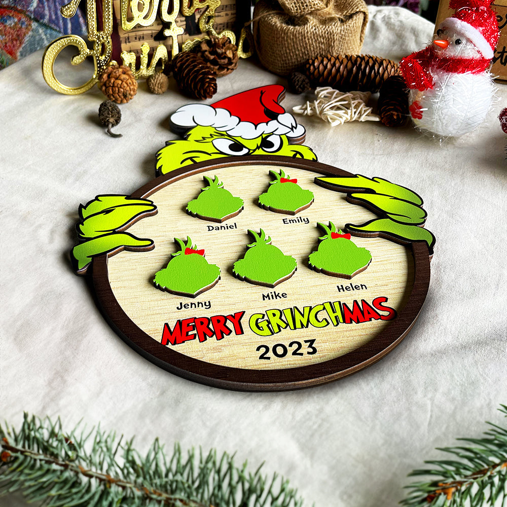 Personalized Grinch Family Christmas Wood Sign - Custom Holiday Decor Wood Sign PopCulturePrints