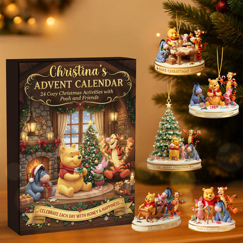 Celebrate Each Day: Personalized Christmas Advent Calendar with Pooh and Friends - Unique Gift for Kids and Family Advent Calendar PopCulturePrints
