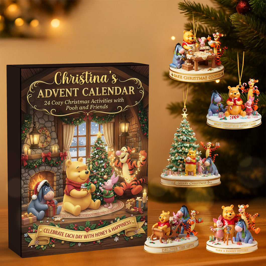Celebrate Each Day: Personalized Christmas Advent Calendar with Pooh and Friends - Unique Gift for Kids and Family Advent Calendar PopCulturePrints