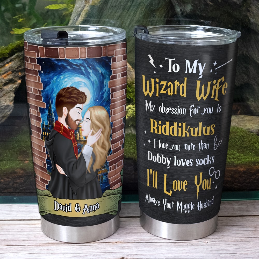 Personalized Wizard Wife Tumbler - Magic Couple Design