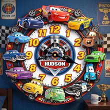 Load image into Gallery viewer, “Time to Rev Up Your Spirit!” - Speed Legends Wall Clock - Personalized Gift for Car Enthusiasts Hanging Wall Clock PopCulturePrints
