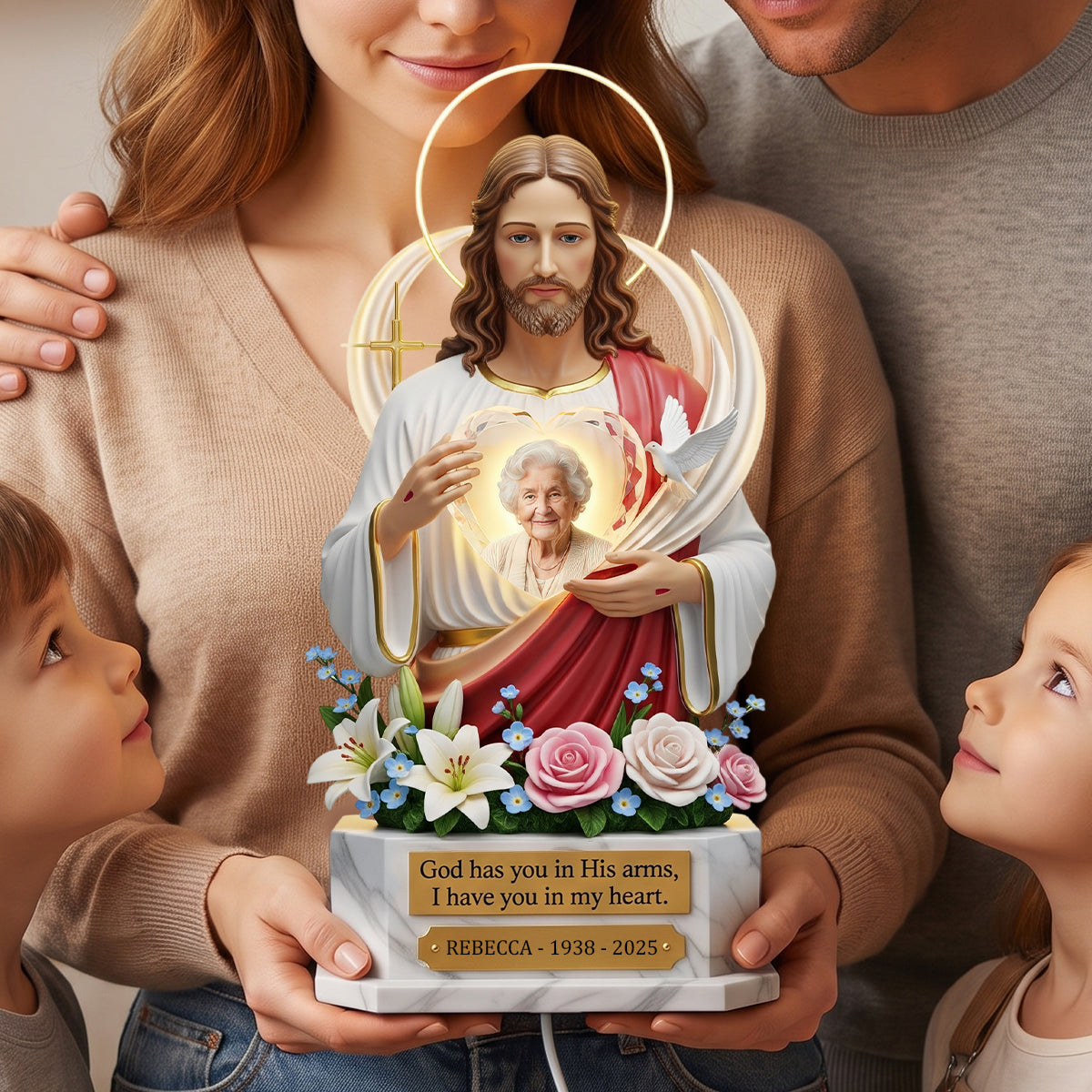 God Has You In His Arms – Personalized Memorial Light Box - Custom Photo Gift for Loved Ones