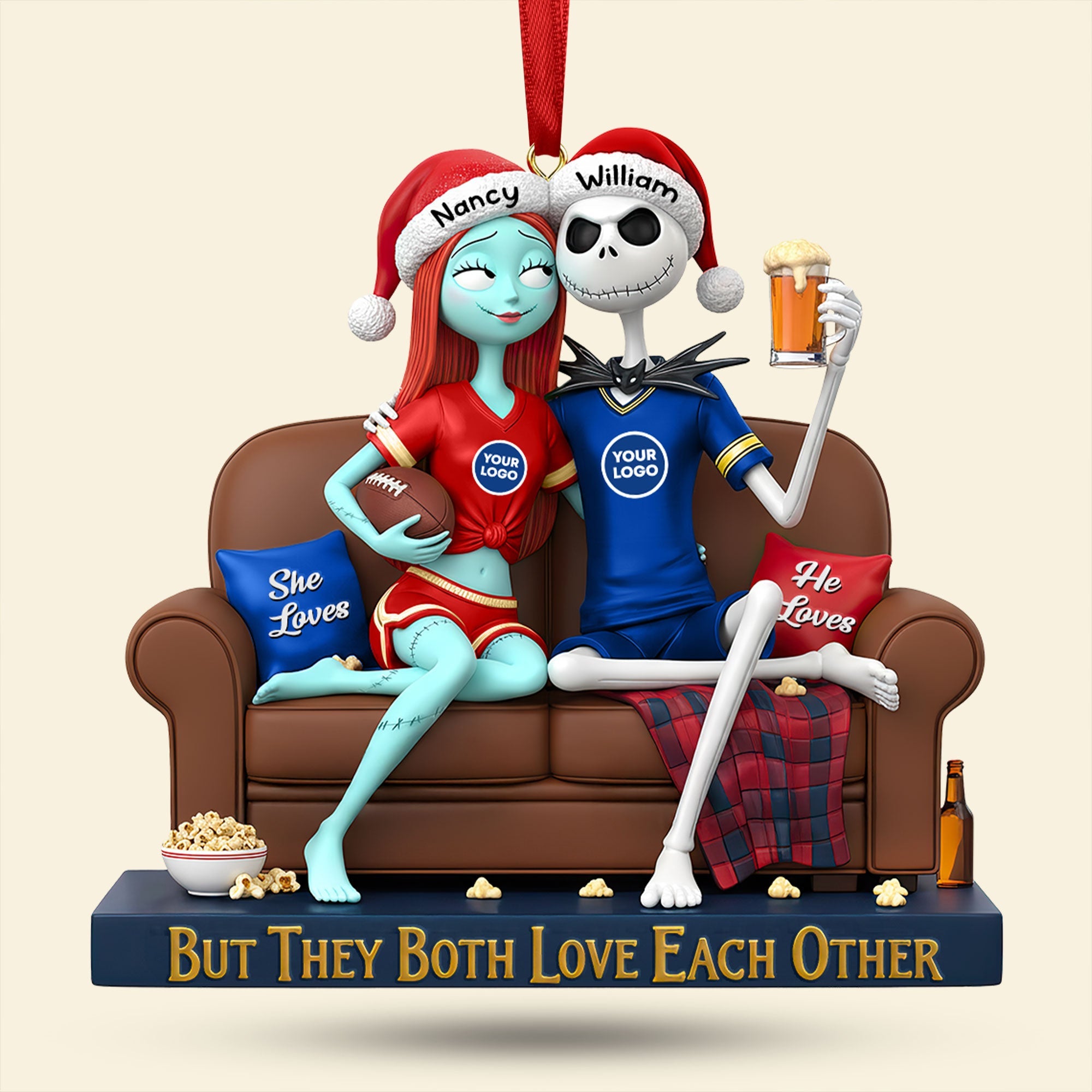 But They Both Love Each Other - Sporty Couple Christmas Ornament | Personalized Gift for Couples Ornament PopCulturePrints