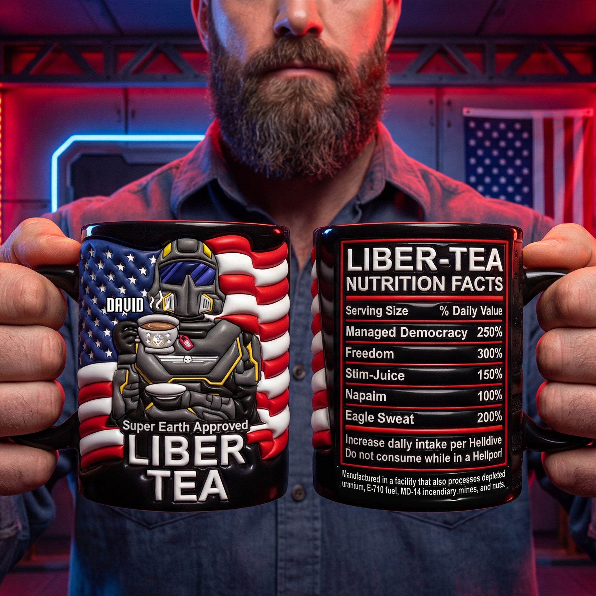 "Super Earth Approved!" - Customizable Freedom Squad 250th Anniversary Black Mug - Perfect Gift for Game Lovers Coffee Mug PopCulturePrints