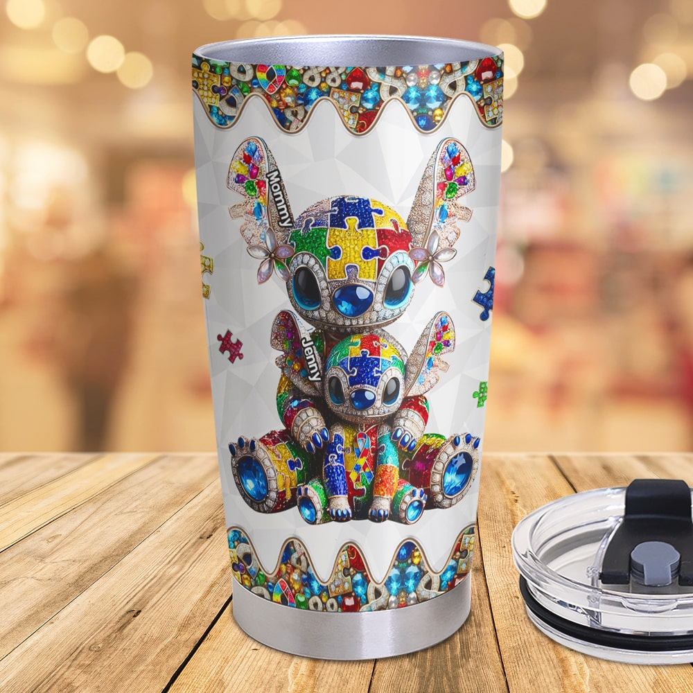 "Celebrate Love and Strength" - Personalized Autism Mom Tumbler - Unique Gift for Mom, Grandma, and Autism Supporters Tumbler Cup PopCulturePrints