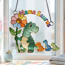 Load image into Gallery viewer, Mama-saurus &amp; Her Tiny Roar Crew Suncatcher - Unique Personalized Gift for Moms, Grandmas, and More! Ornament PopCulturePrints
