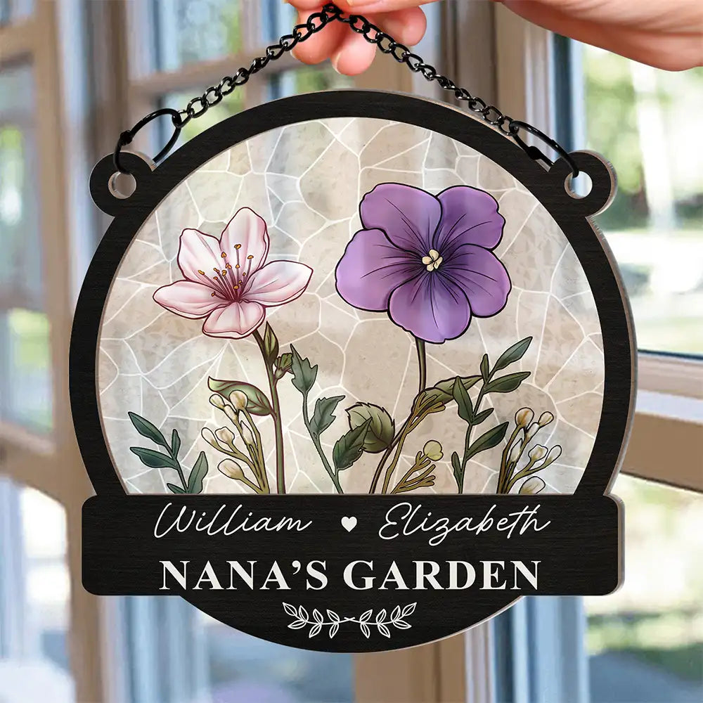 Blooming Love: Grandma's Garden Personalized Suncatcher Ornament - Unique Gift for Mom, Nanny, and Grandma Suncatcher Ornament PopCulturePrints