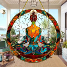 Load image into Gallery viewer, Personalized Christmas Yoga Suncatcher Ornament - Custom Name Stained Glass
