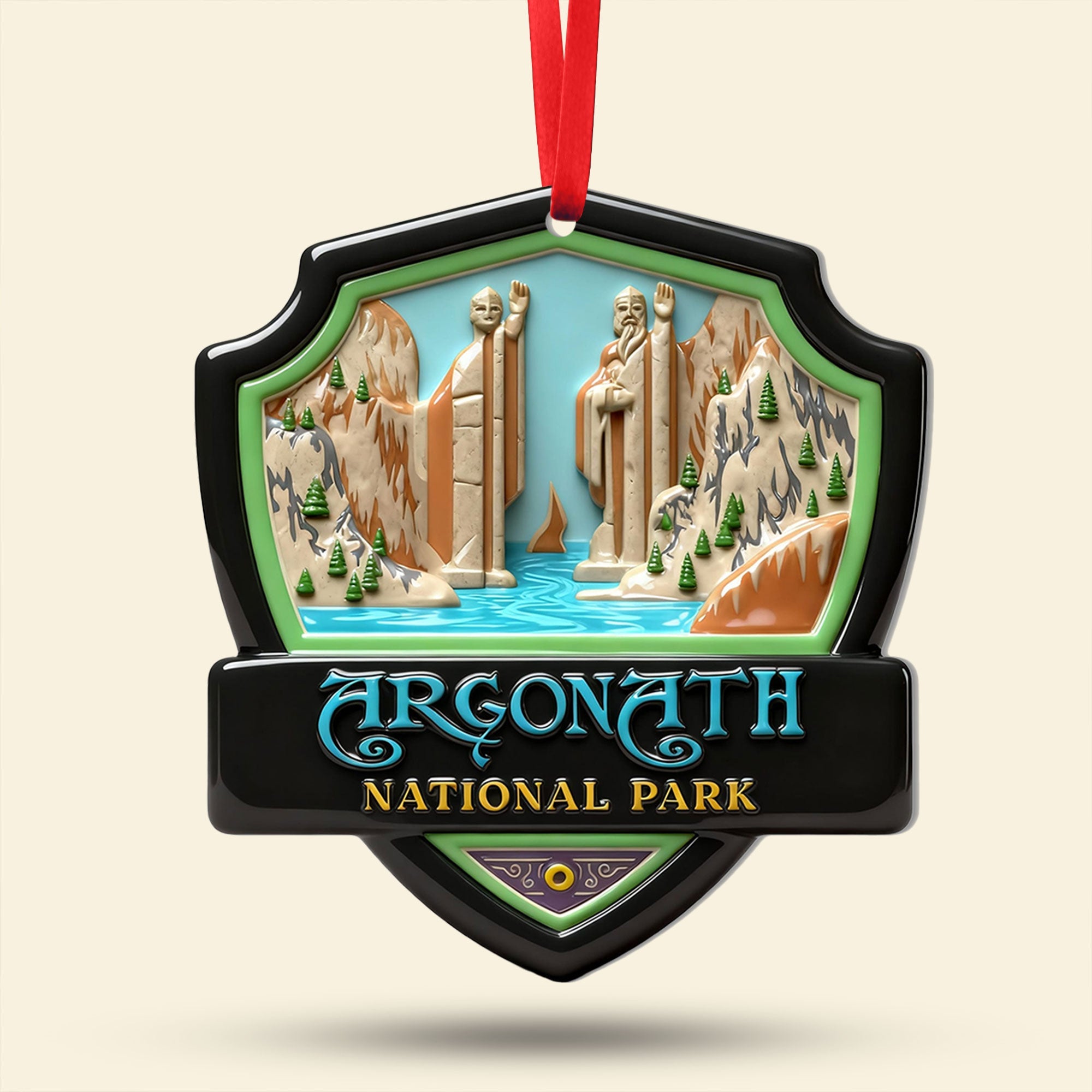 “Explore the Magic of Your Favorite Fantasy World” - Fantasy Location Shield Ornament, Customizable Gift for Movie Fans Ornament PopCulturePrints