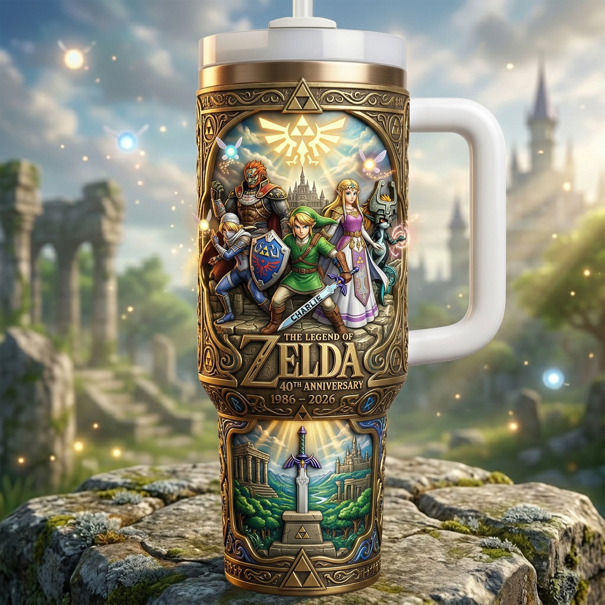 "Celebrate the Journey: Legendary Adventure 40th Anniversary Tumbler With Handle - Personalized Gift for Gamers & Fans" Tumbler Cup PopCulturePrints
