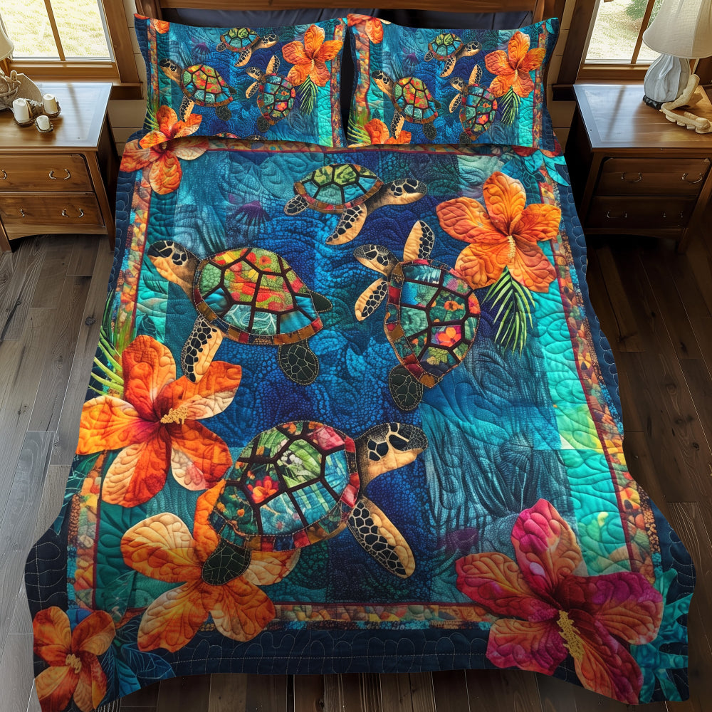 Turtle Lovers Quilt Bed Set – Vibrant Ocean-Themed Gift Blanket PopCulturePrints