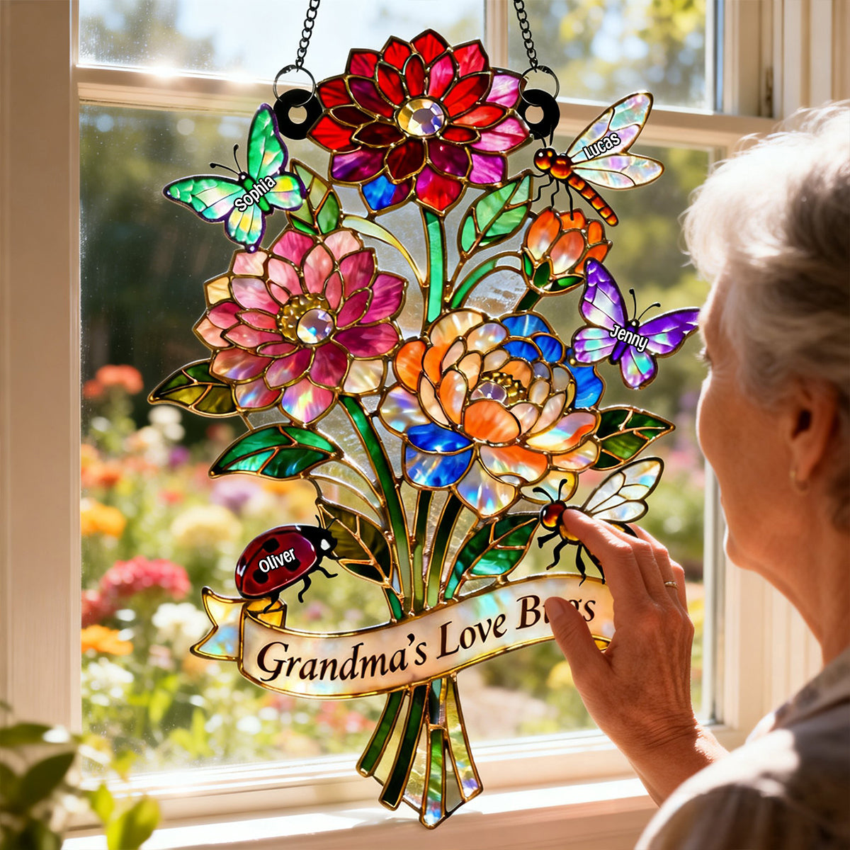 “Grandma's Love Bugs” - Personalized Suncatcher Ornament - Perfect Gift for Grandma, Mom, and Loved Ones Ornament PopCulturePrints