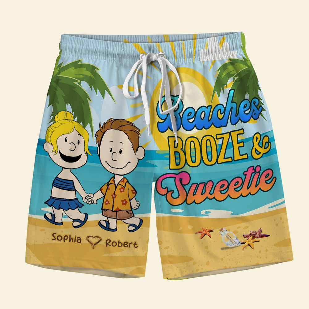 Personalized Beaches Booze & Sweetie Couple Beach Shorts