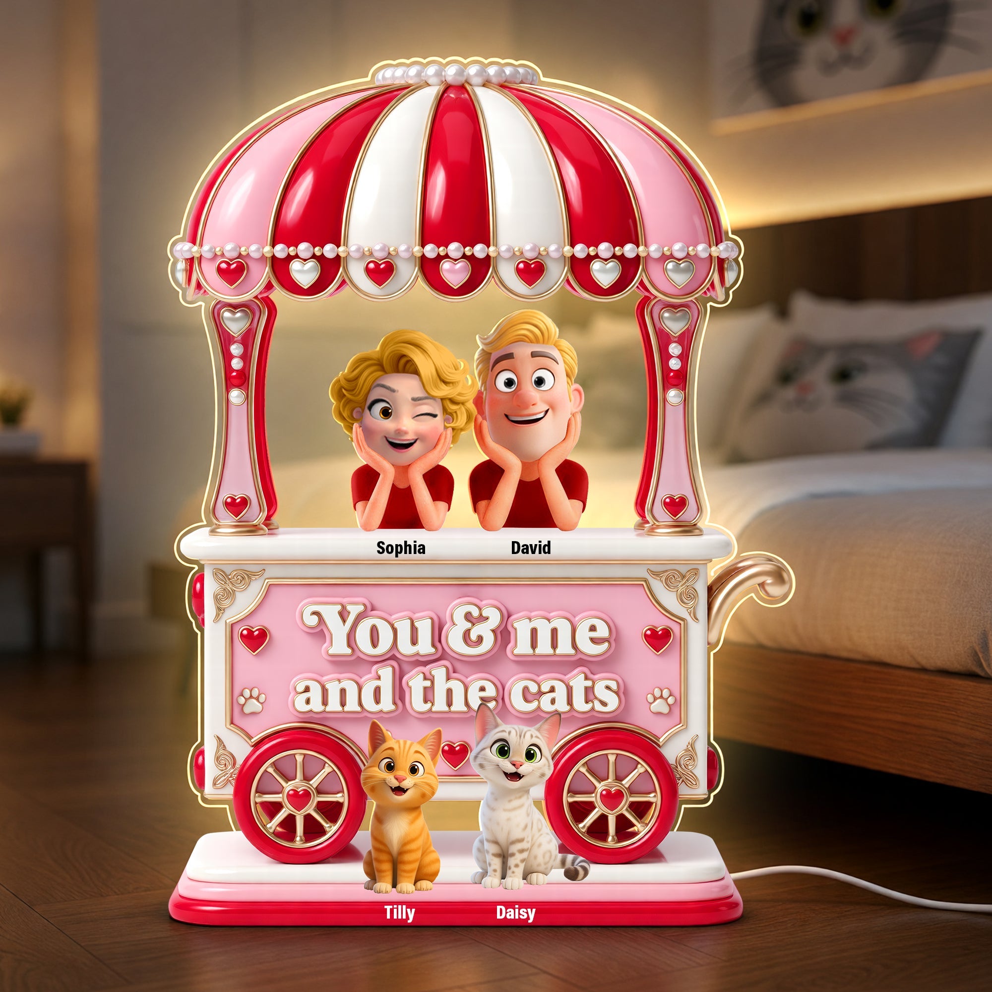 You & Me and the Cats Light Box - Personalized Gifts for Couples