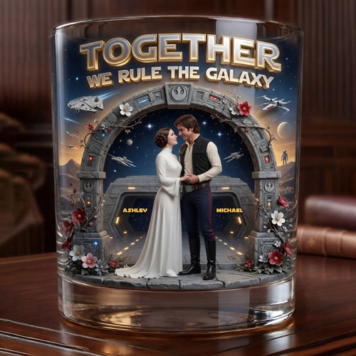 Together We Rule The Galaxy - Romantic Couple Round Glass - Personalized Gifts for Lovers Glass PopCulturePrints