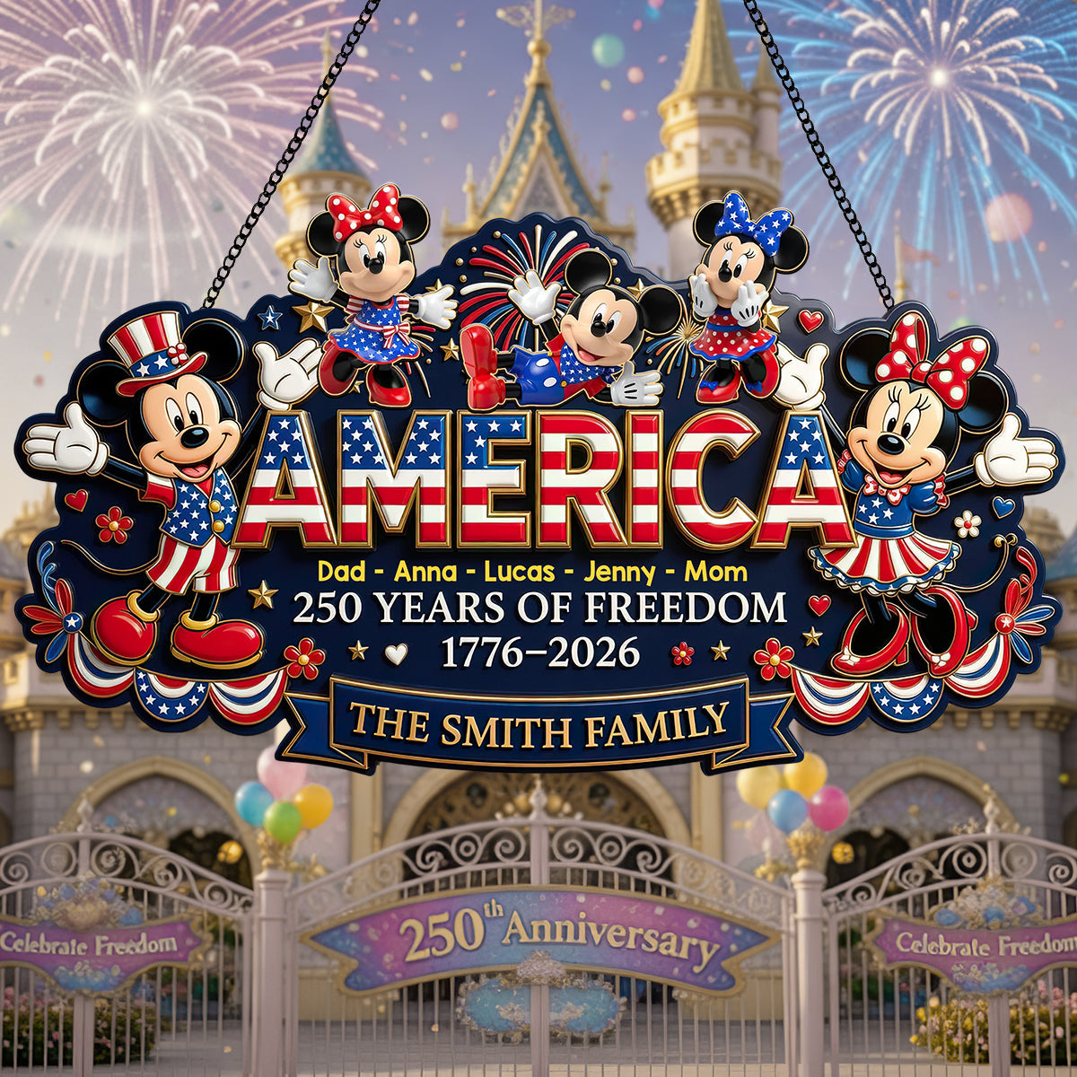 Celebrate Freedom - Customized America 250th Anniversary Acrylic Sign - Perfect Personalized Gift for Family and Friends