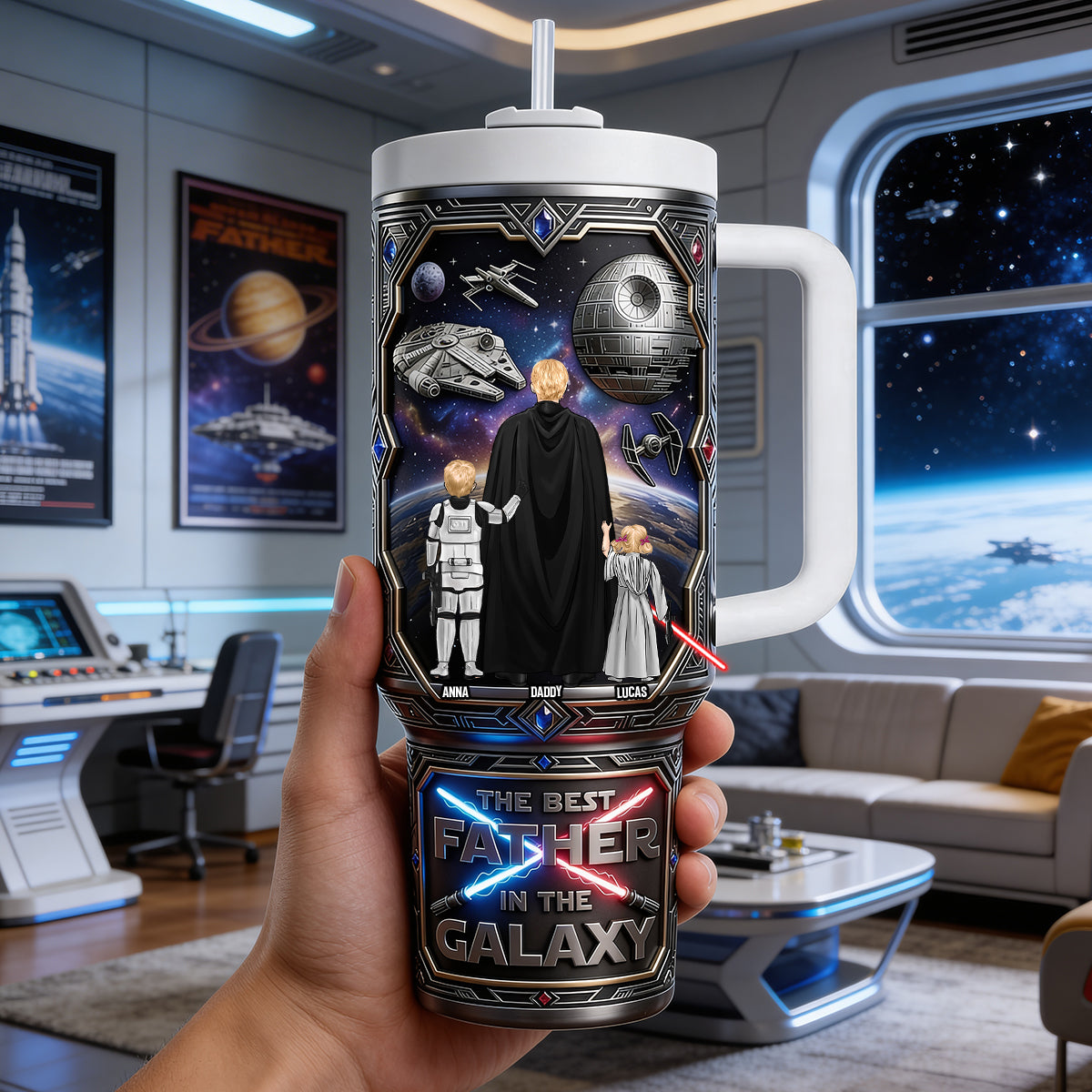 The Best Father in the Galaxy Tumbler - Personalized Gift for Dads and Grandpas Tumbler Cup PopCulturePrints