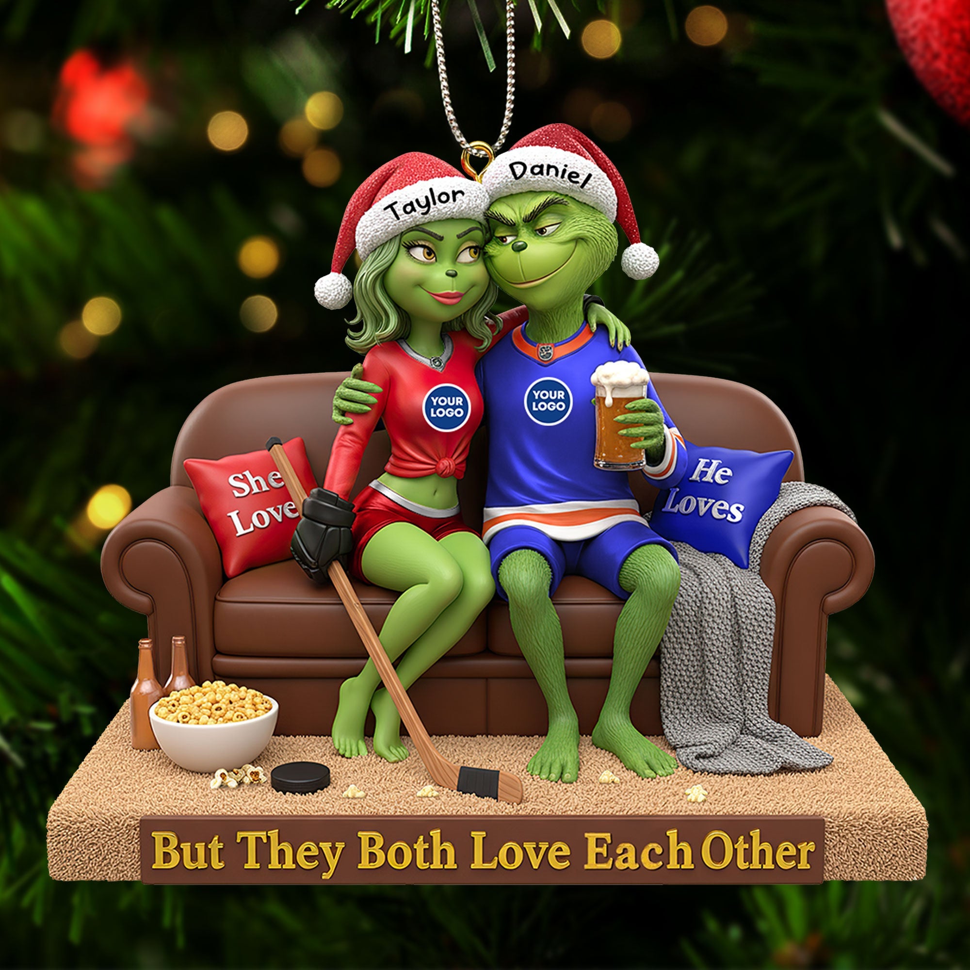 But They Both Love Each Other - Sporty Green Couple Christmas Ornament - Personalized Gifts for Couples Ornament PopCulturePrints