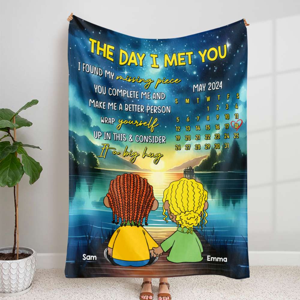 Personalized Cartoon Couple Blanket - The Day I Met You Blanket PopCulturePrints
