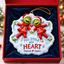 Load image into Gallery viewer, You Stole My Heart - Personalized Snowy Sweethearts Christmas Ornament for Couples
