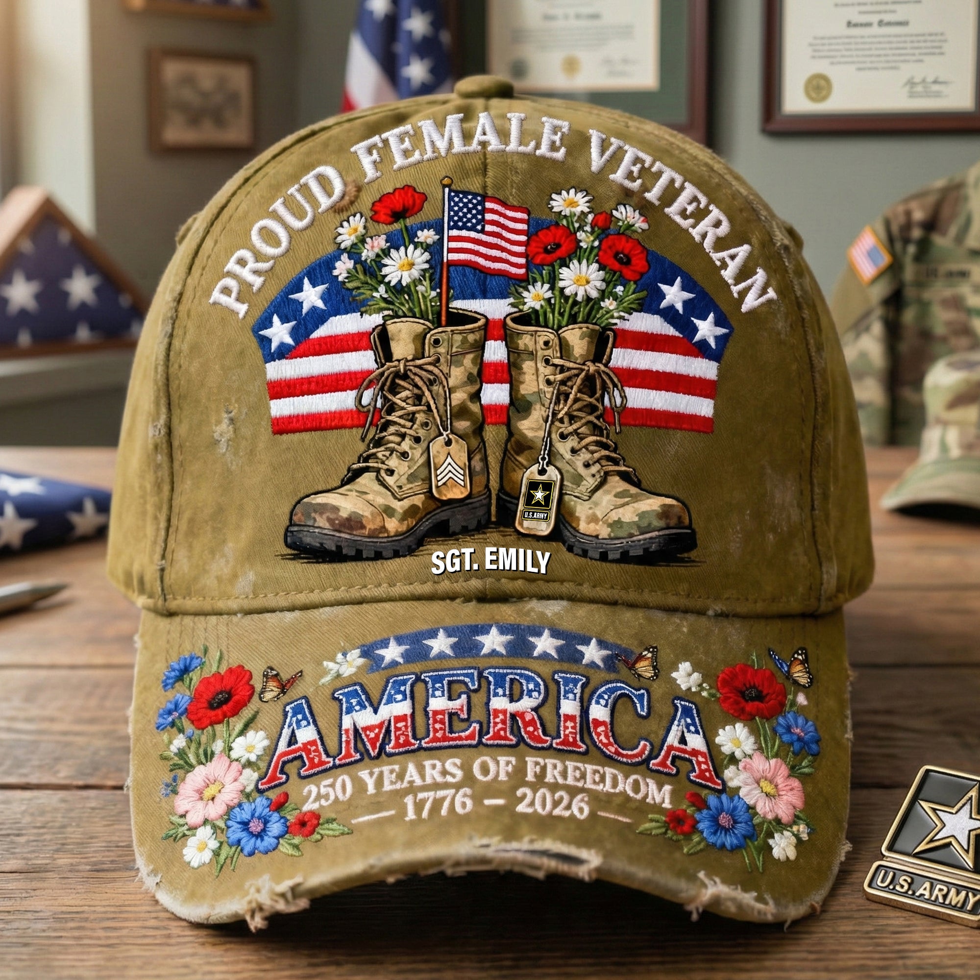 Proud Female Veteran Cap - Personalized Gift for Veterans Caps PopCulturePrints