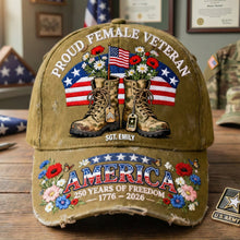 Load image into Gallery viewer, Proud Female Veteran Cap - Personalized Gift for Veterans Caps PopCulturePrints
