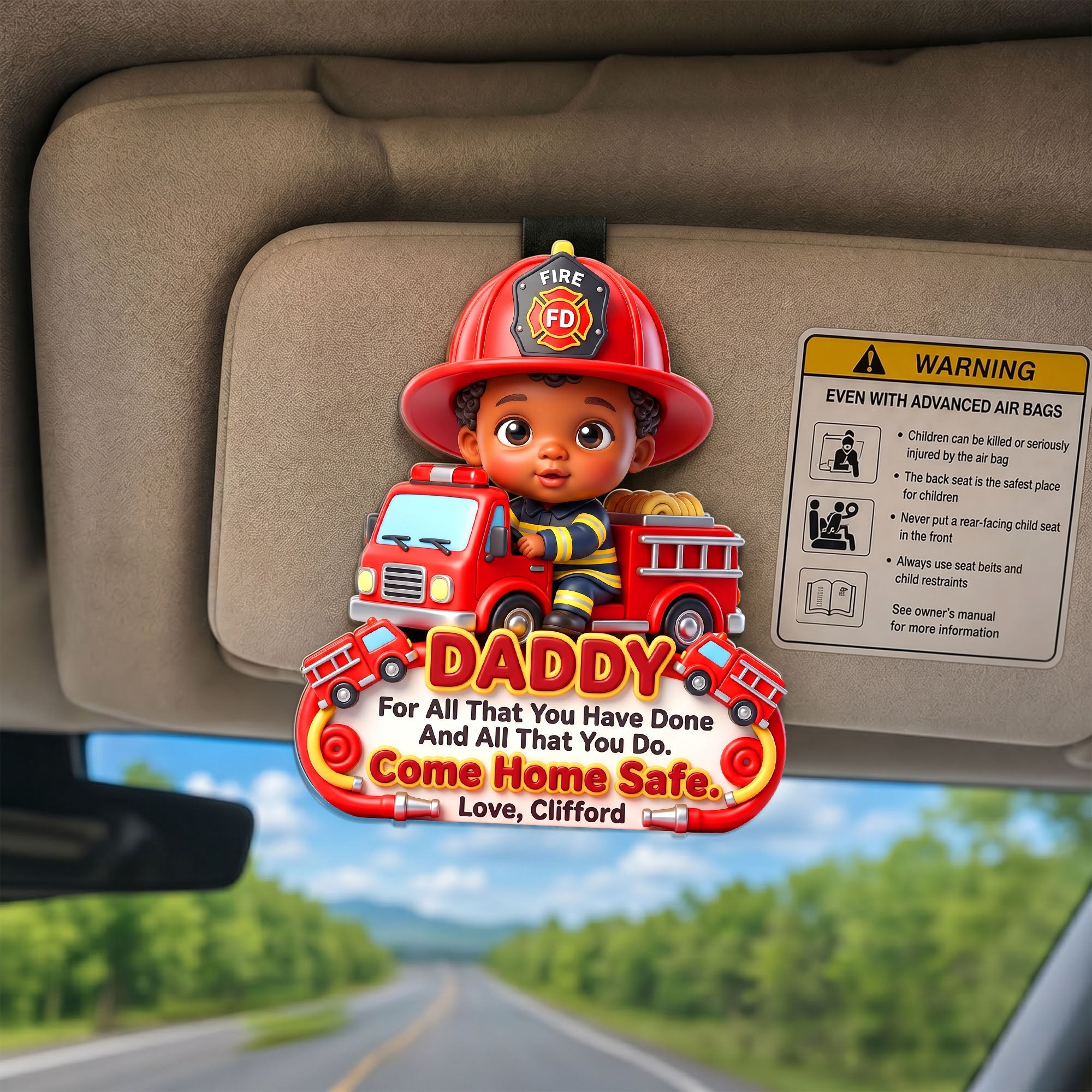 "For All That You Have Done, Come Home Safe" - Personalized Firefighter Hero Dad Acrylic Car Visor Clip - Gift for Dad, Grandpa, and Firefighters Car Visor Clip PopCulturePrints