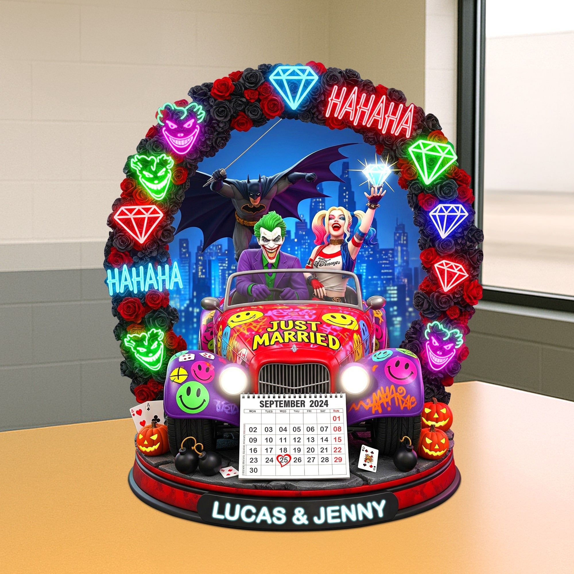 “Celebrate Love and Laughter!” - Personalized Halloween Gifts for Newlywed Couples - Custom Acrylic Plaque Shaped Plaques PopCulturePrints