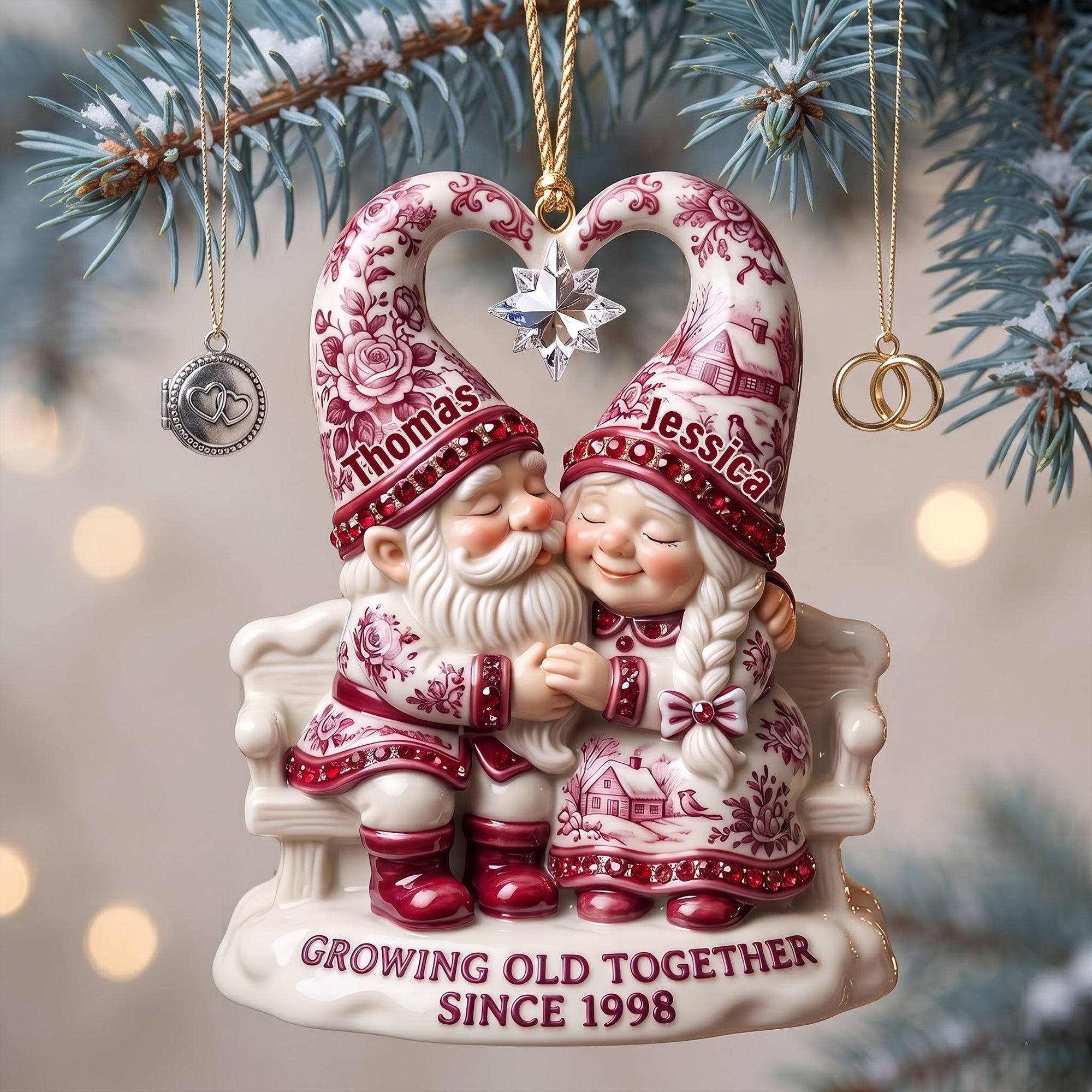 Growing Old Together - Couple Toile de Jouy Acrylic Ornament - Personalized Christmas Gifts