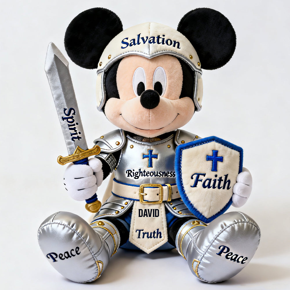 "Protect Your Spirit with Faith" - Personalized Christian Knight Shaped Pillow - Perfect Gift for Kids, Grandchildren, and Believers Pillow PopCulturePrints