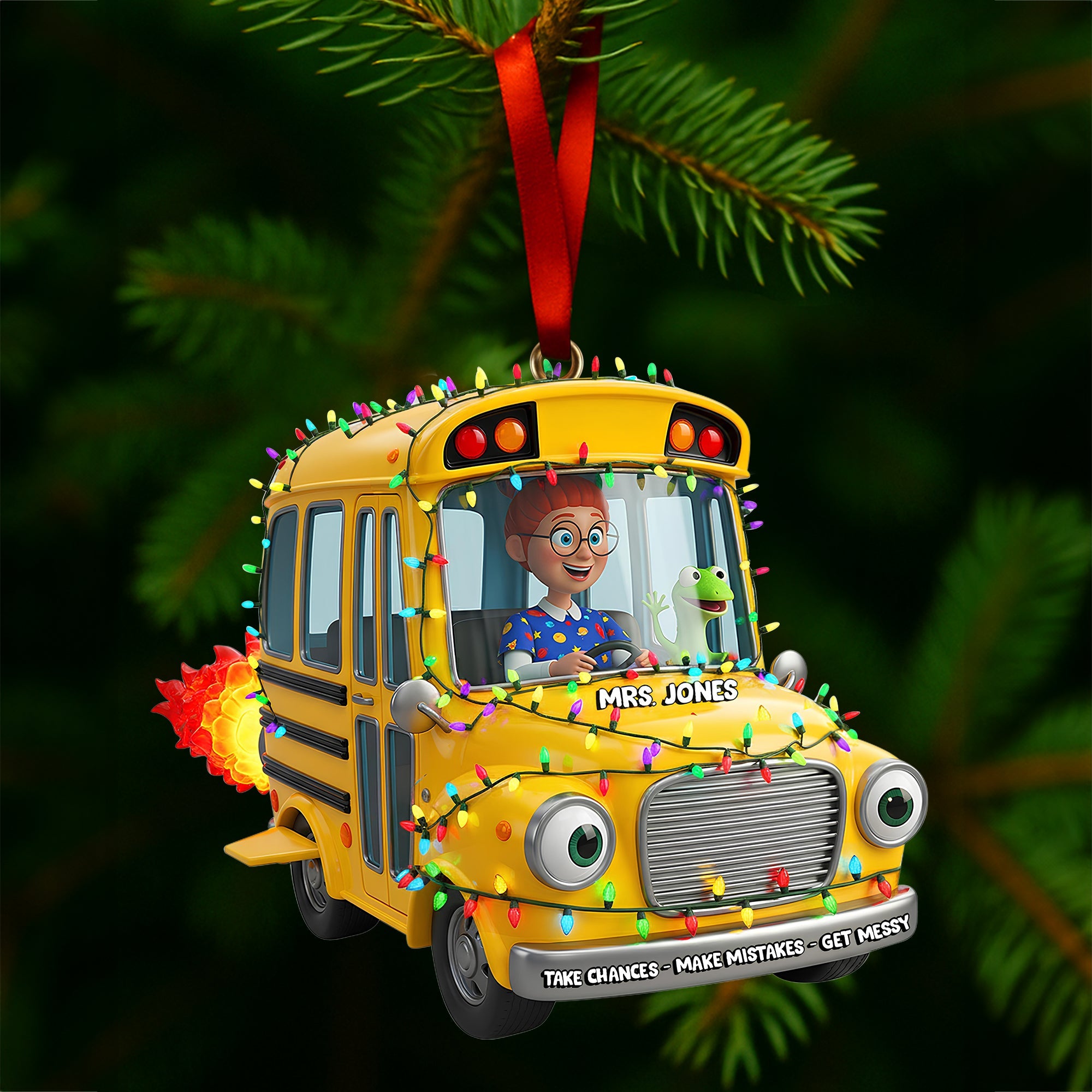 Take Chances, Make Mistakes – Adventure Bus Custom Photo Ornament - Personalized Christmas Gift for Teachers Ornament PopCulturePrints